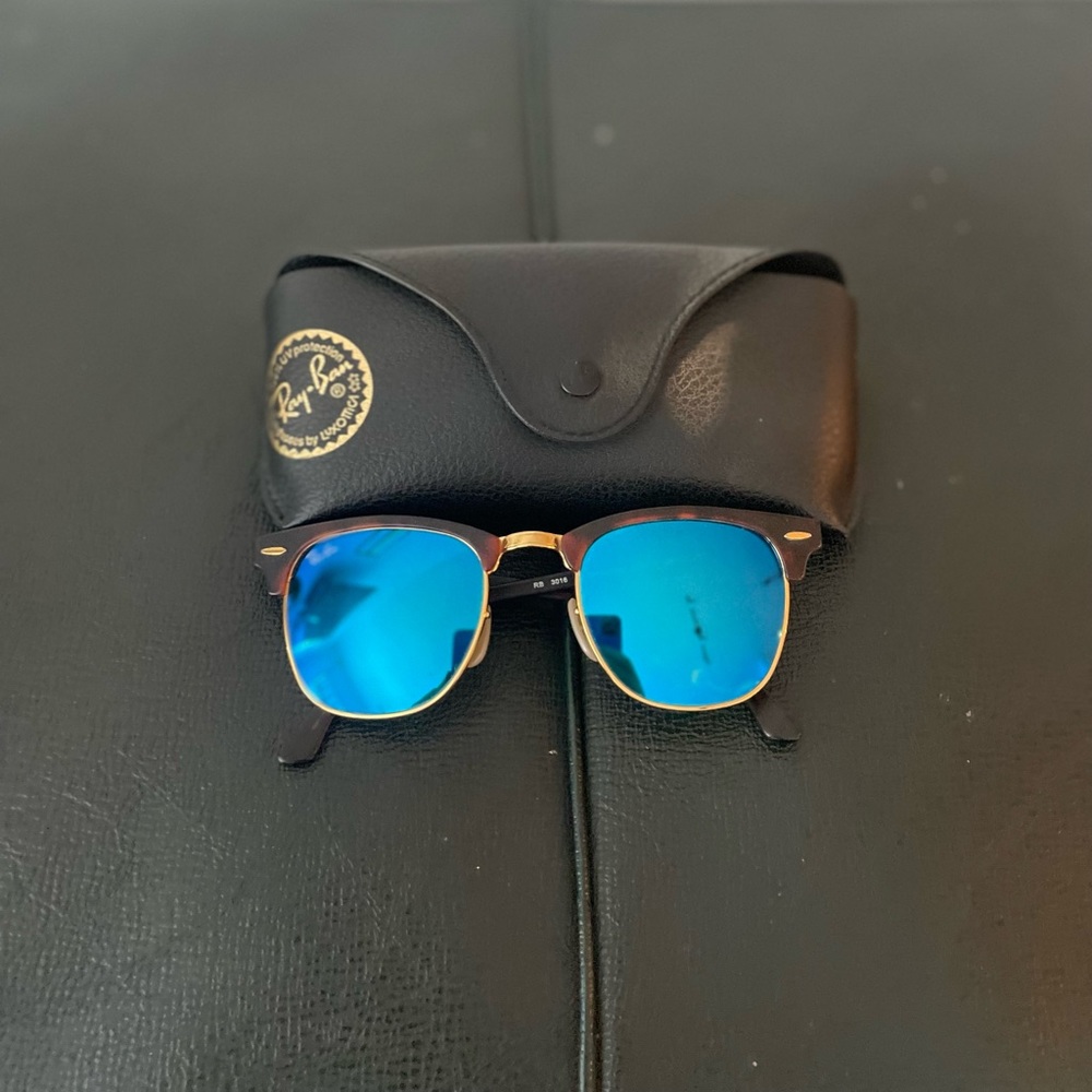 Ray Ban Clubmasters Flash Lenses Tortoise Blue Flash